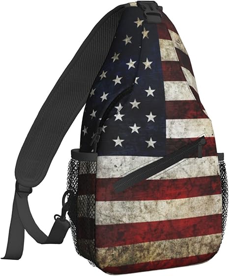 VINTAGE DISTRESSED AMERICAN FLAG SLING BAG - RETRO USA STARS & STRIPES CHEST PACK