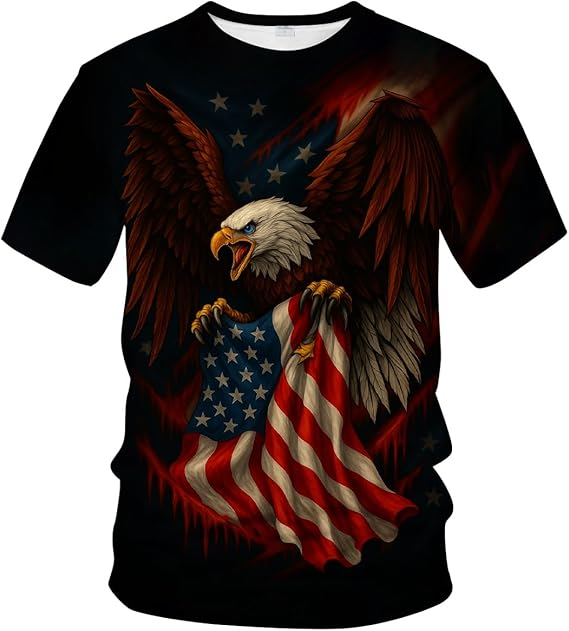 Guardian of Freedom: Fierce Eagle Clenching US Flag T-Shirt