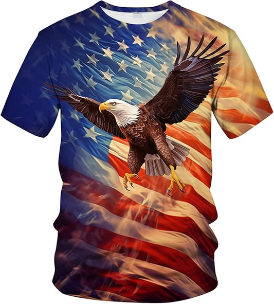 Majestic American Eagle & Waving US Flag Graphic Tee