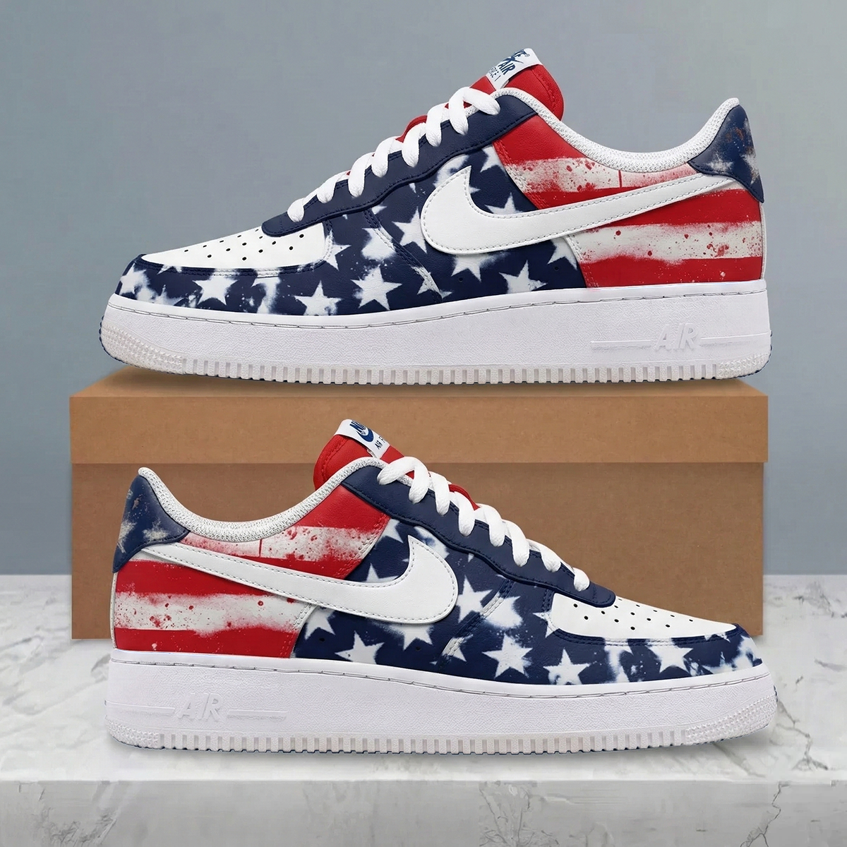 LIMITED EDITION - NEW CUSTOMIZED | ARTISTIC DISTRESSED USA FLAG TIE-DYE STARS LOW TOP SNEAKERS
