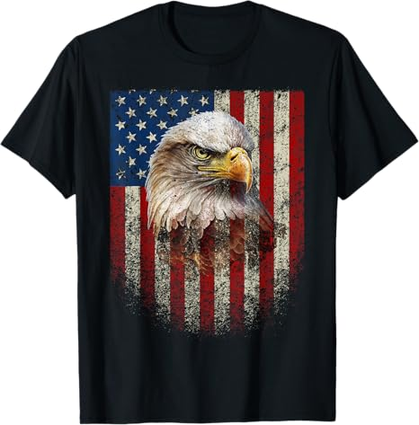 Heritage Strength: Distressed American Flag & Eagle Head Portrait Shirt