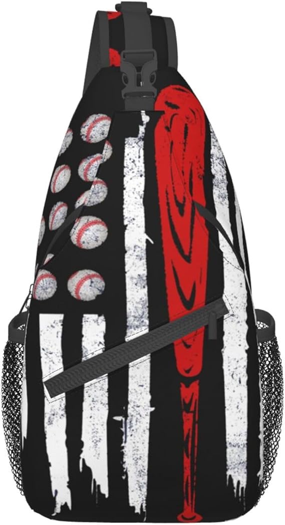 BASEBALL AMERICAN FLAG SLING BAG - PATRIOTIC SPORTS STARS & STRIPES CHEST PACK