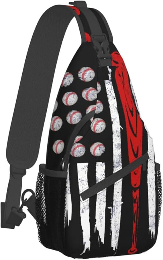 BASEBALL AMERICAN FLAG SLING BAG - PATRIOTIC SPORTS STARS & STRIPES CHEST PACK