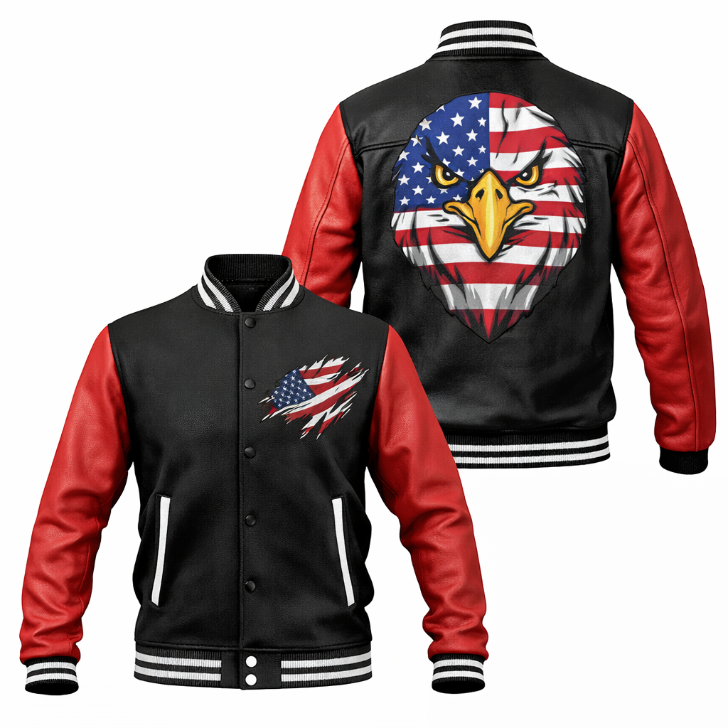 LIMITED EDITION - NEW CUSTOMIZED | EAGLE PATRIOTIC CLASSIC USA FLAG VARSITY & BASEBALL JACKET