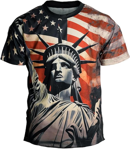 Lady Liberty Pride: Statue of Liberty & American Flag All-Over Print Tee